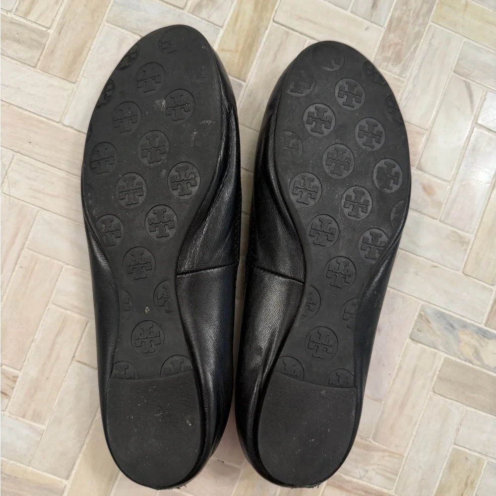 Tory Burch Black Leather Ballet Flats Size 10